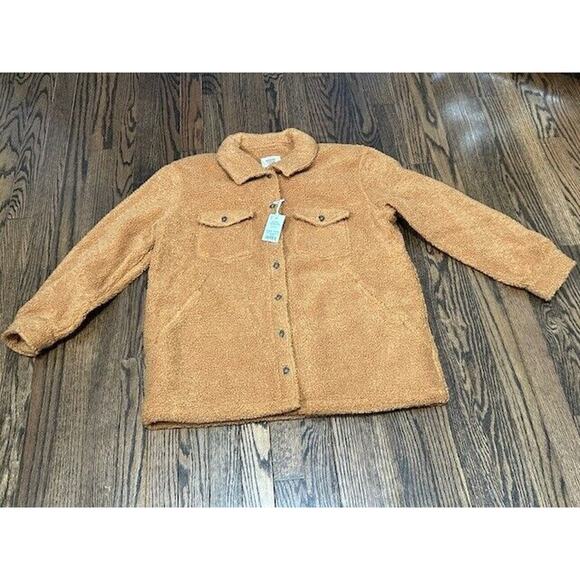 Marine Layer Eden Sherpa Overshirt Button Front Teddy Shacket Cashew Large NWT - Picture 2 of 10